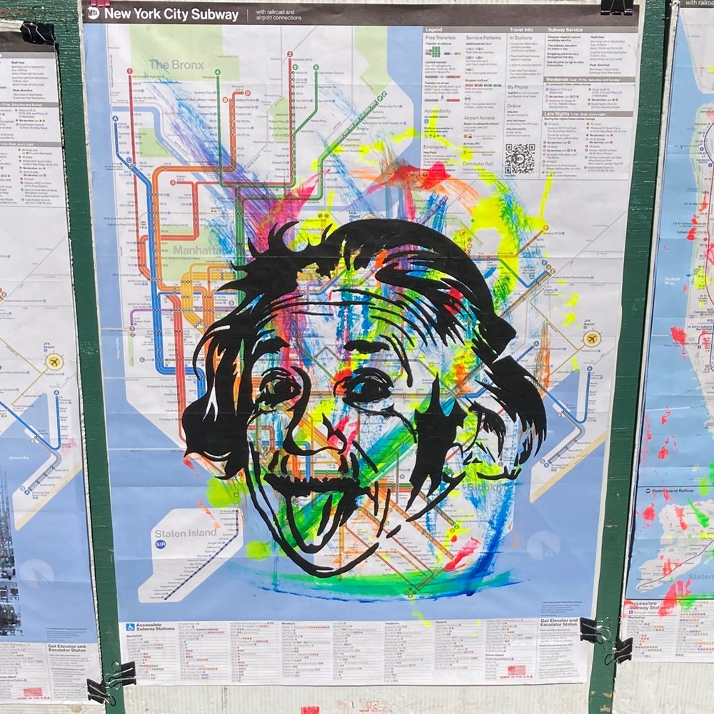 Hand Painted Original New York City Subway Map Artwork - Einstein